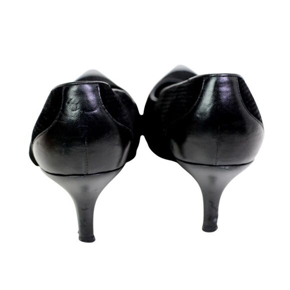 Salvatore Ferragamo BLACK REAL LEATHER VELVET MID HEEL CLASSIC PUMP SHOES 8.5C - Picture 8 of 13